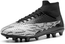 DREAM PAIRS Men's Soccer Cleats Lightweight Football Cleats Professional Training High-top Soccer Shoes,Size 9.5,Black/Light Grey,SDSS2401M