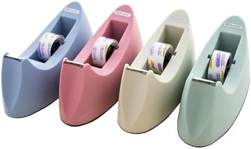 BAZIC Products Desktop Tape Dispenser w/Tape Refill 3/4" x 250", 1" Core Weighted Non-Skid Base, Sharpe Blade Tapes Holder, Assorted Color, 4-Pack