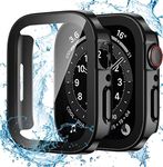 Dirrelo 2 Pack Case Compatible with Apple Watch Series SE/6/5/4 44mm with Tempered Glass Screen Protector, Waterproof Hard PC Straight Edge High Sensitivity Protective Cover for iWatch, 2Black