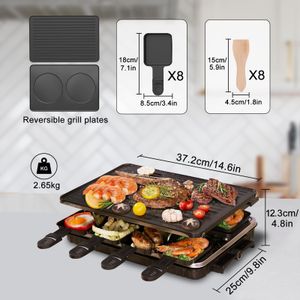 2-in-1 Raclette Grill for 8 People – Tabletop Party Grill & Griddle