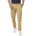 Spykar Cargo Fit Mid Rise Khaki Trousers for Men (Size: 38)-MTRCG2BC007-Sand Khaki