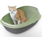 Pop-up Comfort Cat Litter Tray with Double Basin & Crate, Scoopless Cleaning, High Sided walls with Detachable Raised Rims, Anti-Spillage & Mess-Free Cat Toilet (Linden Green, 59x39x27)