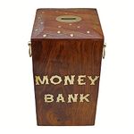 MITRIA TRADERS Money Bank - Big Size Master Size Large Piggy Bank Wooden 25x15x15 cm for Kids and Adults (Brown) (Large Money Bank(10x 6 INCH))