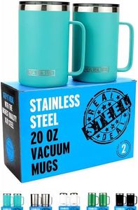 Insulated Mug with Handle and Lid - Stainless Steel Vacuum Coffee Cup, Set of 2, 20 oz - Large Double Wall Coffee or Tea Cup, Thermal Camping Mug Keeps Drinks Hot, Beer Mug That Keeps Beer Cold