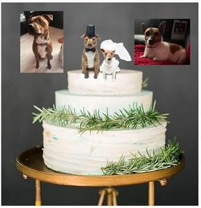 ZGCLAYS BOBBLEHEADS Custom Pet Wedding Cake Topper, Personalized Bride and Groom Dog Cat Figurine, Cake Jewelry for Pet Lover Couples