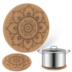 2 Sets Heat Trivet 19cm Cork Trivet Mandala Cork Coasters Table Heat Resistant Cork Mat Hot Pads for Kitchen Cooking Dining Table Home Supplies