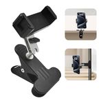 ROCKFREE Clip Phone Holder for Desk,Table,Desktop Baffle,Flat Surface, Pipe,Pole,Music Stand,with Strong Clamp 360°Adjustable Metal Arm Cell Phone Mount, Compatible with All 4-7” Smartphone