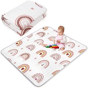 Funtery Boho Rainbow Portable Baby Play Mat, 43 x Inch Washable Foldable Crawling Non Slip Playmat for Babies, Kids Mats Pad Floor Playpen Toddler Infants Tummy Time Activity