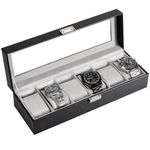 ProCase Watch Box for Men, 6 Slot Watch Display Case Mens Watch Box Organizer, Watch Cases for Men Watch Storage, Watch Holder Organizer with Glass Lid -6 Slot, Black