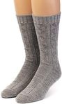 WARRIOR ALPACA SOCKS - Women's Cable Knit Socks, Crew, Dye-Free Gray Alpaca Wool, “Cable Sweater” Textured, Silver Grey