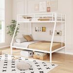 DORTALA Metal Bunk Beds Twin over Full Size w/Ladders, Twin Over Full Bunk Bed w/Safety Rail & Steel Slats, Space-Saving Bunk Bed for Kids Boys Girls Adults, Noise Free, No Box Spring Needed, White