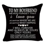 Black to My Boyfriend Be Yours and Only Yours You're My Everything Valentine's Day Birthday Gift Cotton Linen Square Throw Pillow Case Decorative Cushion Cover Pillowcase Sofa 18"x 18"
