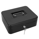 Cash Box with Lock and Money Tray Metal Money Box for Cash Lock Box for Money 9.84" x 7.87" x 3.54" Black