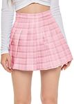 SweatyRocks Women's Casual High Waist Plaid A Line Pleated Mini Skirt Pink M
