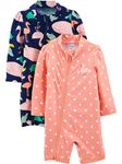 Simple Joys by Carter's Baby Girls' 2-Pack 1-Piece Zip Rashguards One Swimsuit, Navy Sea Friends/Peach Dots, 18 Months (Pack of 2)