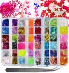 LoveOurHome Nail Glitters Sequins Set Mixed Shaped Holographic Heart Butterfly Neon Star Chunky Glitter Flakes Accessories Manicure Sticker Decorations for Makeup Crafts Resin Nails