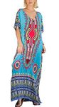 Women Kaftan Full Length Loose Summer Ethnic Print Cotton Maxi Dress Beachwear Night Wear (One Size, Blue)