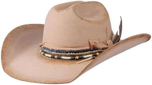 Vintage Wide Brim Cowboy Hats 100% Wool Stiff Felt Hat Western Outback Panama Hat with Lightning Logo Distressed/Burned