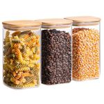ComSaf 1.3L Glass Storage Containers with Lids, Glass Jars with Lids, Clear Food Storage Jar, Square Glass Canister Set of 3, Pantry Organizers and Storage for Flour Oat Pasta Tea Cookie Coffee Bean