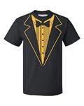 Tuxedo White Funny Men's T-Shirt Gold Shimmer | Tuxedo Shirt Party Ceremony Casual Outfit, Black/Gold, X-Large