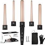 5-in-1 Curling Wand Set, Hair Curler with 5 Ceramic Barrels (0.35-0.7, 0.7-1, 0.75, 1, 1.25 inch), for Large Wave/Medium/Small Curler with Heat Resistant Glove,Hair Curlers Gift Set for Women(Gold)