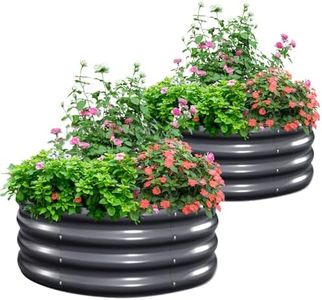KING BIRD Raised Garden Bed Galvanized Round Planter Box Outdoor for Gardening, Plants, Vegetables, Flowers, Dark Grey, 24x24x12 in 2 Packs
