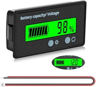 VooGenzek Medidores de Batería DC, Indicador de Voltaje de Capacidad de Batería Monitores, Probador de Batería de Plomo Ácido y Litio, Pantalla LCD DC 12V - 72V Medidor de Batería (Luz Verde)