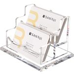 SANRUI Clear Business Card Holder for Desk , Office Acrylic Business Card Display Stand Desktop Organizer Storage Cards Holders，2 Tier 2 Pocket , 100 Card Capacity