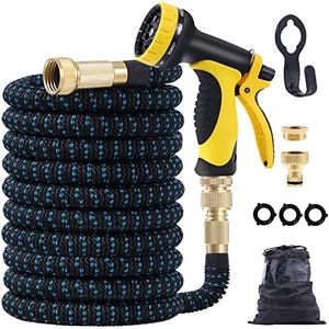 Expandable Garden Hose, 25ft Flexible Water Hose Pipe with 1/2" & 3/4" Solid Brass Fittings, 10 Functions Spray Gun, Triple Latex Core, No-Kink, Leak-Proof