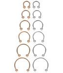 ORAZIO 12Pcs 16G Stainless Steel Nose Rings Septum Piercing Cartilage Horseshoe Earring Body Piercing 6MM-16MM Silver Tone Rose Gold