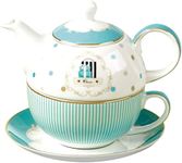 YBK Tech Euro Style Teapot Cup& Saucer Set Art Bone China Ceramic Tea Coffee Cup for Breakfast Home Kitchen (Blue Stripe)