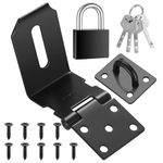 4 Inch 90 Degree Heavy Padlock Hasp, Right Angle Door Clasp Door Lock, Stainless Steel Gate Latch Padlock Staple for Windows, Cabinets, Closets, Sheds, Doors, with a Lock - (Black)