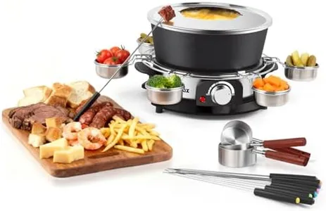 Cusimax Electric Fondue Pot Set Includes 2QT Non-Stick Pot,3 Measuring Cups,8 Fondue Forks,6 Fondue Cups,Removable Heat-Resistant Handle.1300w Fondue Set for Melting Cheese,Chocolate,Oil or Broth