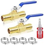 5/8 Heater Hose Shut Off Valve, 1Pack In-Line Shut Off Valve for 5/8″ Heater Hose, 5/8" Brass Barb Shut Off Valve Kit with 2pcs Stainless Steel Clamps, for Vehicle's Heating System Heater Hoses