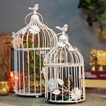 Homesake Antique Lantern White Bird Cage birdbaths Home Decor Items as Hanging Pendant Lights Ceiling Decorative Vintage Chandelier For Living Room, Home, Bedroom, Hall Jhumar Lighting for Home, Both Indoor Outdoor (White) - Pack of 2