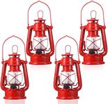 Hortsun 4 Pcs 8 Inch Vintage LED Hurricane Lantern 12 Warm LEDs and Dimmer Switch Battery Operated Metal Lantern Decorative Hanging Lantern for Indoor Outdoor Camping Usage Decor