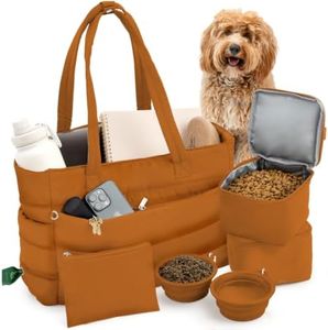 rubyloo Puffer Dog Travel Bag for Dog Moms – Doggy Diaper Bag with Pet Bowls & Food Storage or Everyday Puffy Tote – Doggy Mom Gifts for Women – Lightweight, Travel-Ready Gift for Pet Lovers - Rust