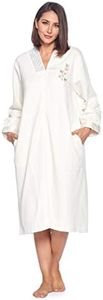 Casual Nights Women's Quilted Long Sleeve Zip Up House Dress Robe, Ivory, L