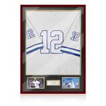 NobaeCrs Jersey Frame Display Case with Mat, Wooden Jersey Shadow Box with HD Plexiglas and Wall Mount for Hockey Baseball Basketball Soccer Shirt and Uniform, Red