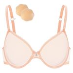 WingsLove Women See Through Lace Bra Sheer Mesh Push Up Transparent Everyday Bra Sexy Underwear(Pink Nude，36DDD)