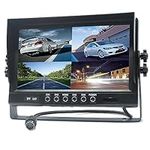 Pardarsey 9 Inch TFT LCD Car Rear View Quad Split Monitor, Remote Control, 4-Channel 4-Pin Plug Video Inputs Shockproof with 12 V-24 V 800480HD Screen with Parasol Anti-Glare