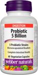 Webber Naturals Probiotic 5 Billion Active Cells, 5 Probiotic Strains, 60 Capsules, For Digestive Health, Vegetarian