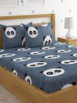 Home Sizzler 144 TC Microfibre Kids Panda Double Bedsheet with 2 King Size Pillow Covers, Grey