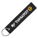 LLAVEROSMOTOR.ES Motorcycle Keychain, Car Keychain, Biker Keychain, Original Fabric Keyring MY THERAPIST, Black/White, Estándar