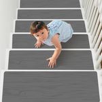 DEXI Stair Treads for Wooden Steps Indoor Stairs Runner Carpet Non Slip Staircase Step Rugs Rubber Stair Covers Mats, 8"x30" Set of 15, Dark Grey