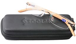 SOOLALA Rimless Reading Glasses Wood Bamboo Arms Frameless Readers Eyeglasses, Gold, +1.0