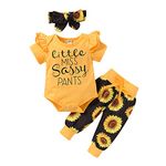 Baby Girls Newborn 3PCS Clothes Top Flower Printed T Shirt Pants Headband Sweatshirt Infant Outfit Clothing Sets Bodysuit (Yellow, 3-6 Months(Tag 80))