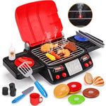 Augtoy Kids Play Food Grill With Pretend Smoke Sound Light Kitchen Playset Bbq Camping Cooking Set Barbecue Toddler Girl Boy Toy 2 3 4 5 6 Year Old 4-8 Birthday Kid Easter Basket Toy Gift Idea