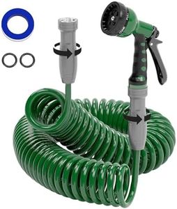 SPECILITE Lightweight Coil Garden Hose 50 FT× 3/8”, EVA Flexible Coiled Water Hose with 6-Pattern Spray Nozzle, Retractable Curly Recoil Watering Hoses and No Kink for Boat, Greenhouse, Yard, patio