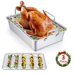 Roasting Pan, E-far 14 Inch Stainless steel Turkey Roaster with Rack, Include Deep Lasagna Pan & V-shaped Rack & Roasting Rack, Non-Toxic & Heavy Duty, Easy Clean & Dishwasher Safe - Rectangular